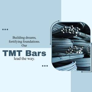 Image of TMT steel bars with text promoting strength and reliability.
