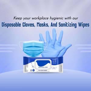 Disposable gloves, masks, and sanitizing wipes for workplace hygiene