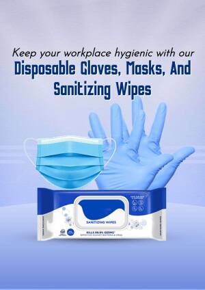 Disposable gloves, masks, and sanitizing wipes for workplace hygiene