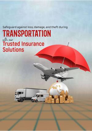 Image depicting insurance for transportation of goods with an umbrella protecting a plane, truck, and packages.