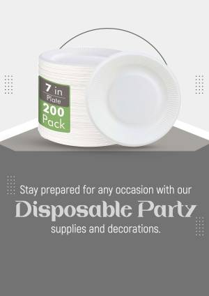 Stack of white disposable paper plates with a pack label showing '7 in Plate 200 Pack'.