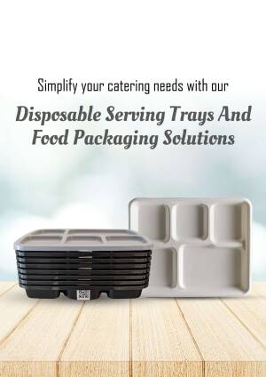 White disposable serving trays with compartments on a wooden surface