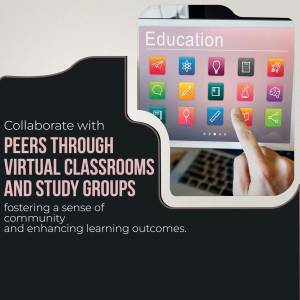 Image of a hand interacting with a smartphone displaying education apps, promoting virtual learning and collaboration.