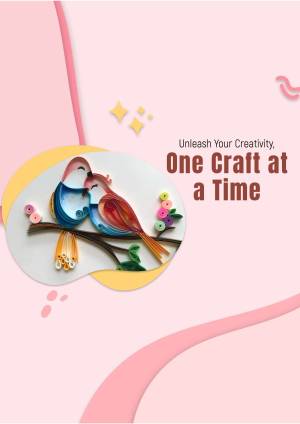 Close-up of two love birds created with paper quilling technique on a light pink background.