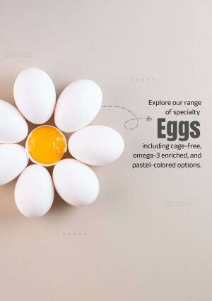 Arrangement of white eggs forming a flower with one cracked egg revealing the yolk.