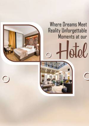 Hotel interior with bedroom and lounge areas, promotional image