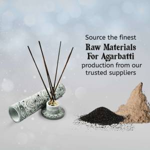 Agarbatti raw materials including incense sticks, powder, and a holder