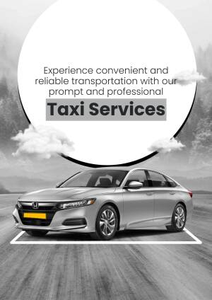 Silver sedan taxi with text promoting convenient and reliable taxi services.