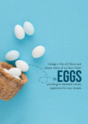 Close-up of white eggs in a wicker basket on a blue background