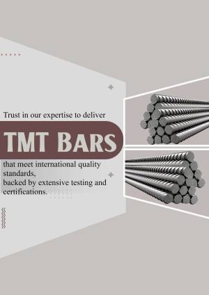 Image of TMT bars with text highlighting quality standards and expertise.