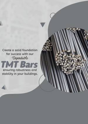 Image of TMT steel bars with text promoting their dependability for building foundations.