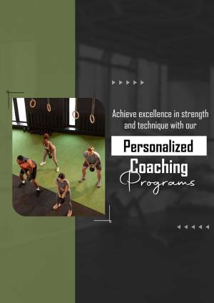 People working out in a gym with text promoting personalized coaching programs.