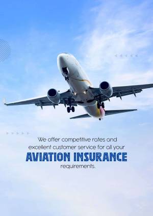 Airplane in flight with aviation insurance advertisement