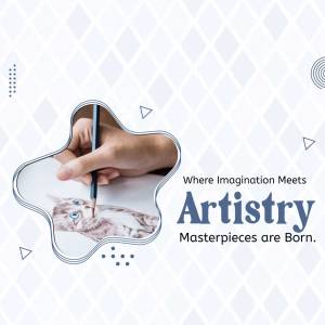 Hand drawing a cat with a pencil, with text 'Where Imagination Meets Artistry'