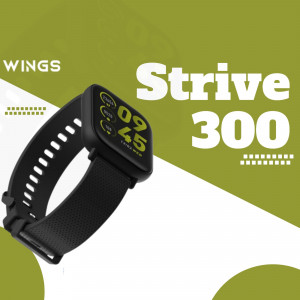 Wings Strive 300 Smartwatch on a two-tone background