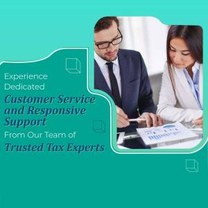 Two business professionals reviewing documents, representing customer service and tax expertise.