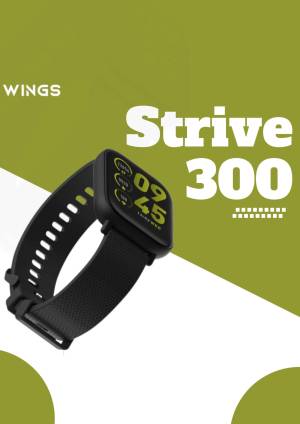 Wings Strive 300 Smartwatch on a green and white background