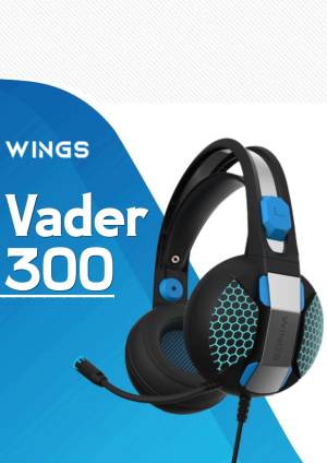 Wings Vader 300 gaming headset on a blue background