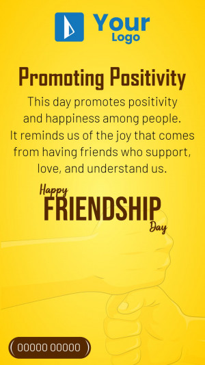 Yellow graphic promoting positivity and friendship with hands shaking in the background.