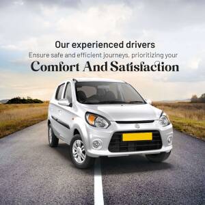 Silver Maruti Suzuki Alto on a highway with text promoting safe and comfortable journeys.
