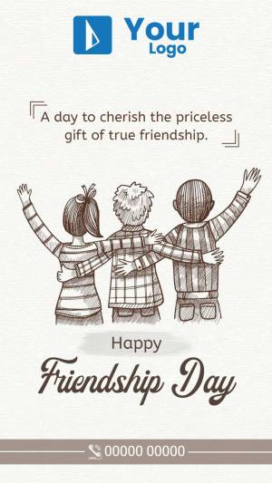 Illustration of three friends with arms around each other celebrating Friendship Day.