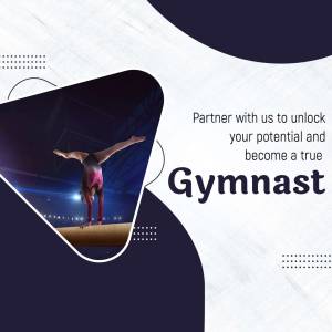 Gymnast performing on a balance beam with motivational text.