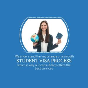 Woman holding a passport and globe, promoting student visa services