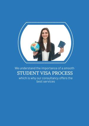 Woman holding a globe and passport with text about student visa process