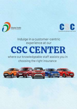 CSC Center advertisement featuring cars and the Digital India logo