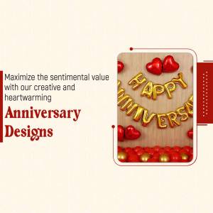Anniversary decorations with gold and red balloons and hearts