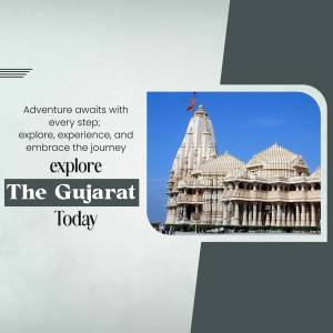 Image of the Akshardham Temple in Gujarat with motivational text.