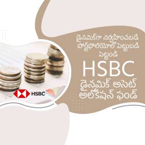 Image of stacked coins with the HSBC logo and text in Telugu.
