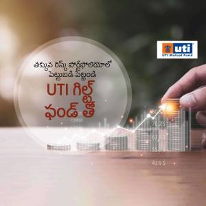Image depicting growth in investment with UTI Mutual Fund, showing a rising graph and a hand holding a building block.