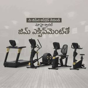 A collection of modern gym equipment including a treadmill, elliptical, and exercise bike.