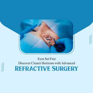 Close-up of eye surgery with text promoting refractive surgery.