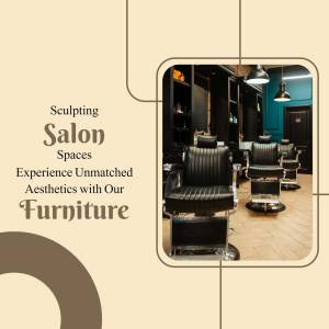 Interior view of a modern salon with black barber chairs and stylish furniture.