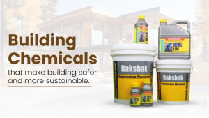 Rakshak construction chemicals products including containers of liquid and powder
