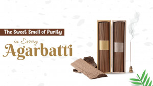 Two boxes of Agarbatti incense sticks with burning incense and sandalwood.