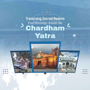 Chardham Yatra promotional image with temples and travel elements