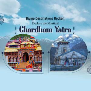 Image promoting the Chardham Yatra pilgrimage in India, featuring temples and mountain scenery.
