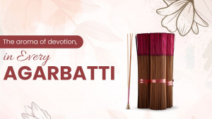 A stack of red and brown agarbatti sticks with a floral background.