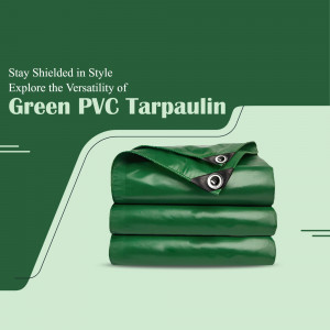 Folded green PVC tarpaulin with metal grommets