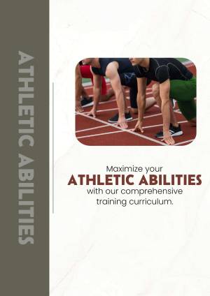 Group of athletes in starting position on a running track with text overlay promoting athletic training.