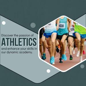 Group of athletes running a race, promoting an athletics academy.