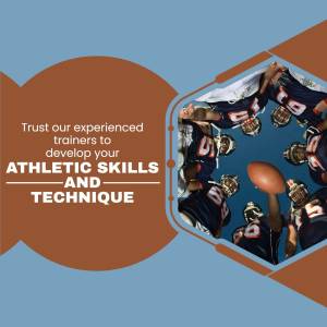 Football players in a huddle with text promoting athletic skills training.