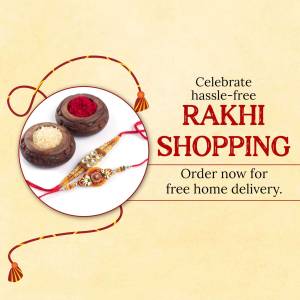 Rakhi sweets and Rakhi thread with text 'Celebrate hassle-free Rakhi Shopping'
