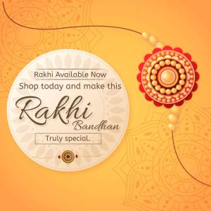 Rakhi with decorative elements and text promoting Raksha Bandhan sale