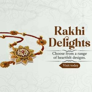 Rakhi with intricate design and text 'Rakhi Delights'