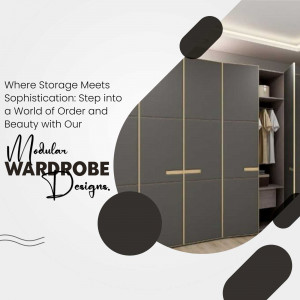 Gray modular wardrobe with gold accents and minimalist design