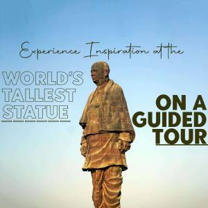 Image of the Statue of Unity with text promoting a guided tour.